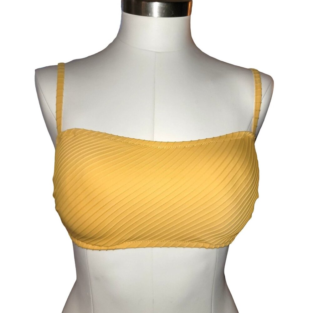 Shade & Shore Bandeau Bikini Top 34D Women's Mustard Yellow Ribbed  jj3653